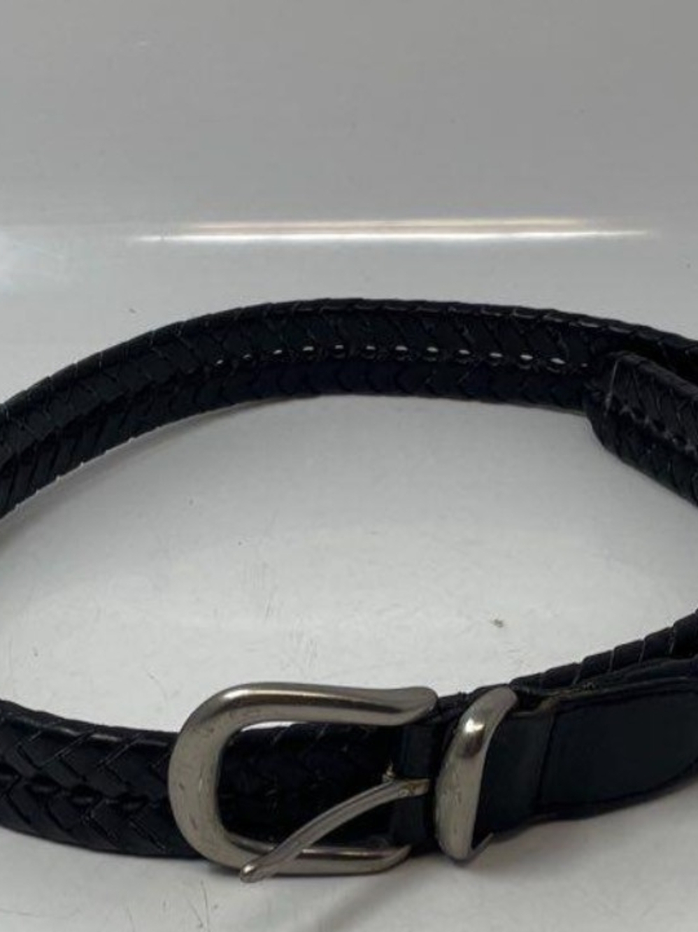 Coach Black Braided Leather Belt with Silver Buckle